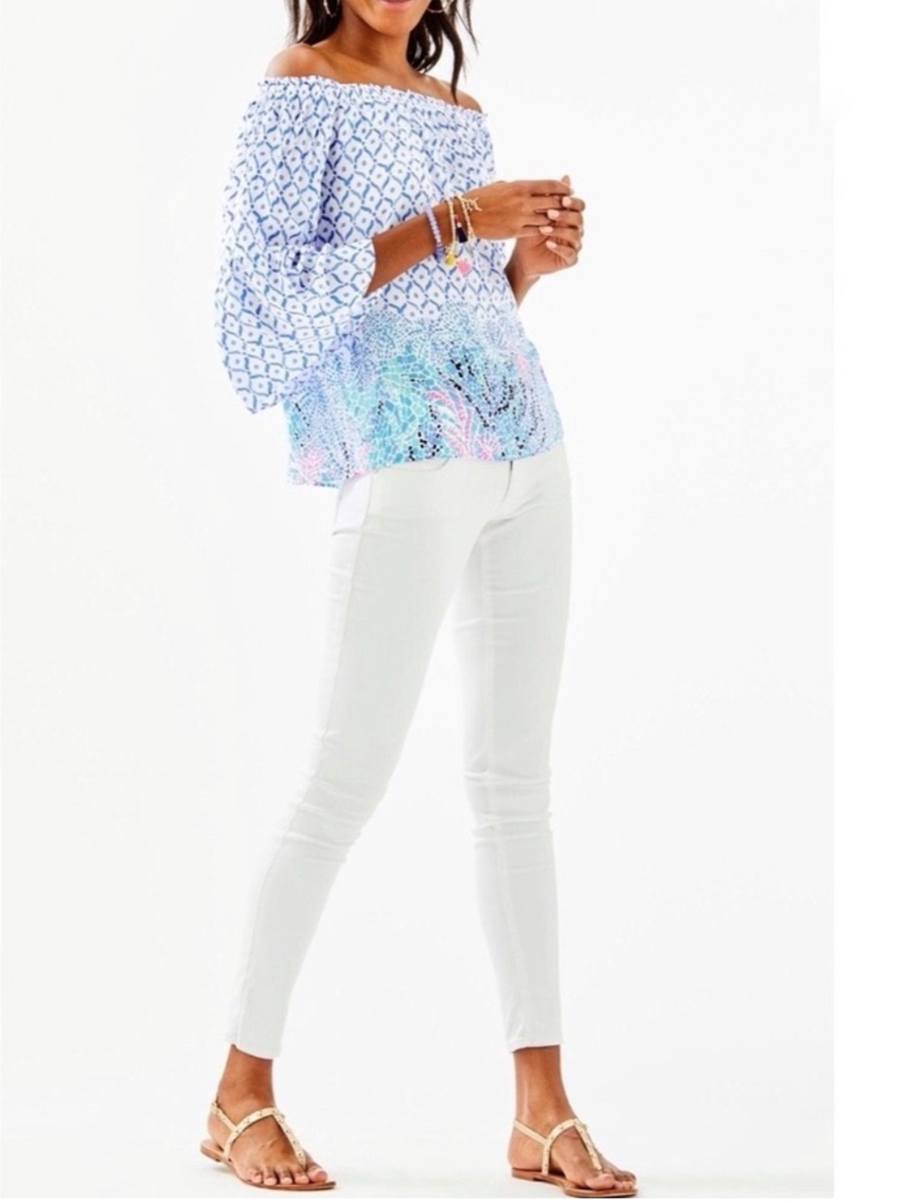 Lilly Pulitzer Nevie Off The Shoulder Blouse Size M Beach Resortwear - Picture 2 of 11